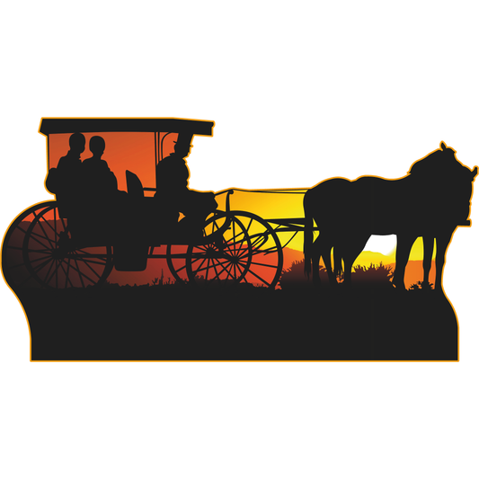 Western Horse Drawn Carriage Sunset Silhouette Cardboard Cutout