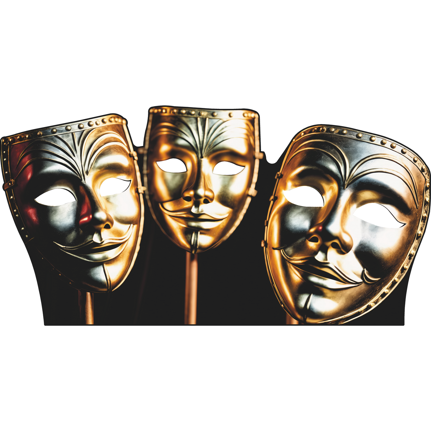 Three Gold Theatre Theater Masks Comedy Tragedy Drama Cardboard Cutout