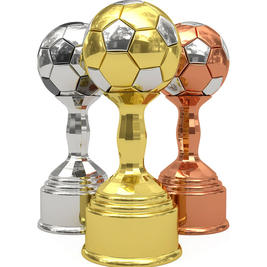Gold Silver Bronze World Soccer Cup Trophy Set Cardboard Cutout