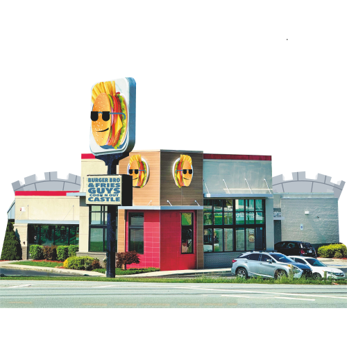 Burger Bro Fries Guys Restaurant Castle Cook N Out Building Cardboard Cutout