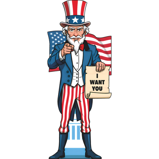 Cartoon Uncle Sam I Want You American Flag Suit Cardboard Cutout