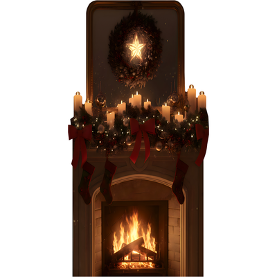 Holiday Christmas Cozy Fireplace Wreath Stockings Candles Cardboard Cutout