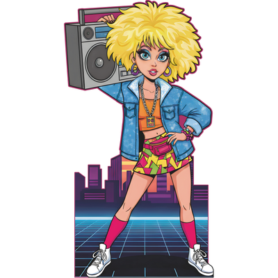 Rad 80s Retro Rocker Boombox Girl Cardboard Cutout