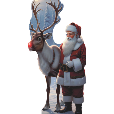 Santa With Reindeer Cardboard Cutout