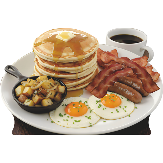 Big Hearty Breakfast Pancakes Potatoes Bacon Sausage Eggs Coffee Cardboard Cutout