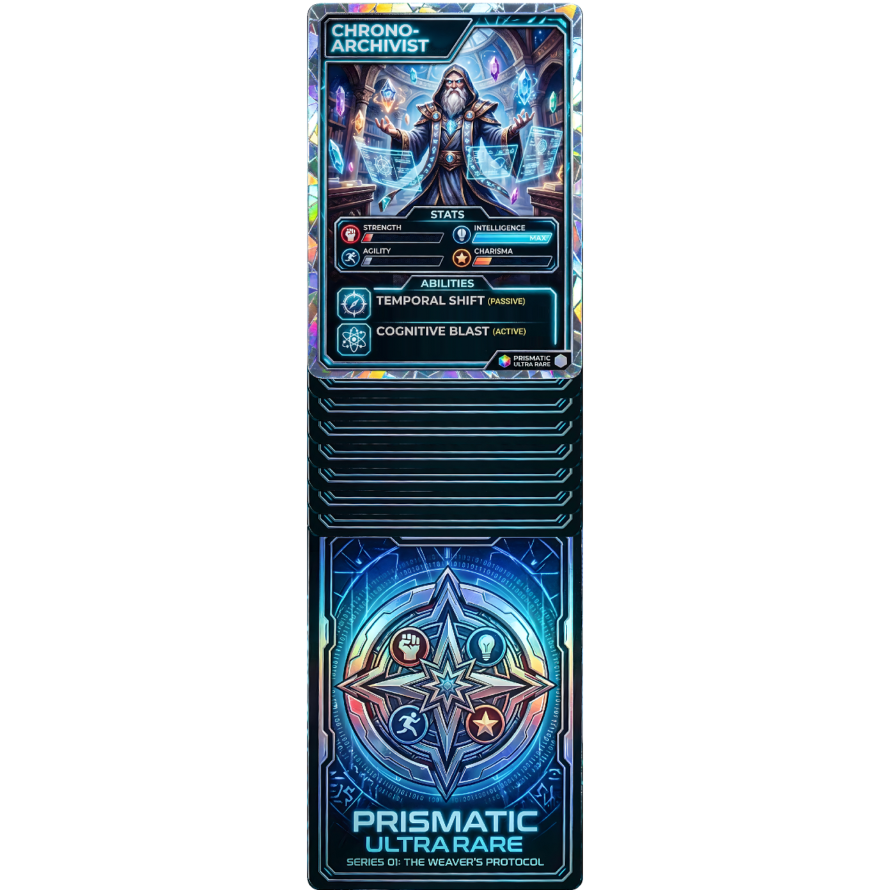 Intelligence Maxed RPG Trading Card Stats Collectible Holographic Cardboard Cutout