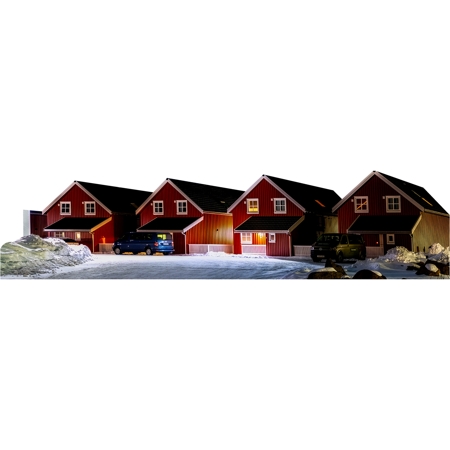 Night Light Lit Small Town Rural Norway Winter Backdrop Cardboard Cutout