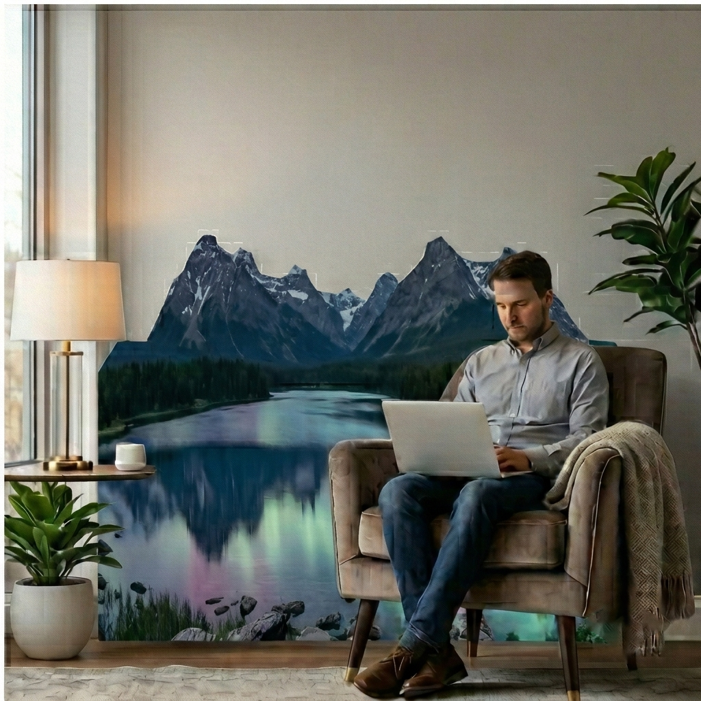 Aurora Lake Woods Reflection Landscape Backdrop Cardboard Cutout