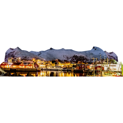 Night Light Lit Lake Town Winter Backdrop Cardboard Cutout