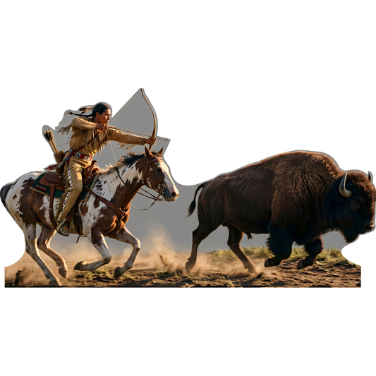Native Indian American Bow Hunting Bison Cardboard Cutout