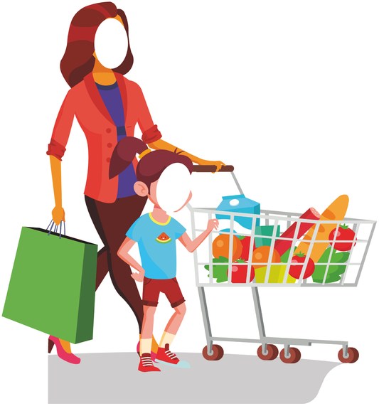 Grocery Shopping Mother and Child Daughter Lifesize Stand In