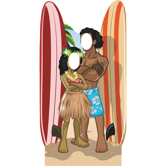 Hawaiian Surf Couple Stand In Cardboard Cutout