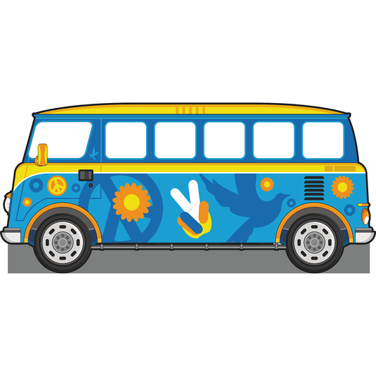 Cartoon Hippie Bus 60s Flower Power Van Stand In Cardboard Cutout