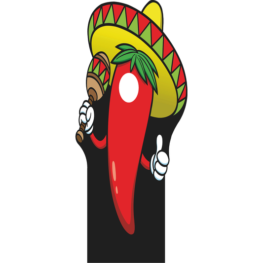 Chili Hot Red Jalapeno Pepper Sombrero Maraca Cartoon Stand In Cardboard Cutout