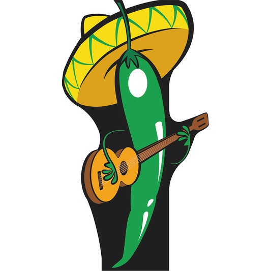 Green Hot Jalapeno Pepper Sombrero Guitar Cartoon Stand In Cardboard Cutout