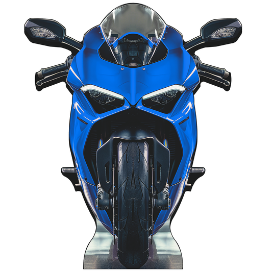 Blue Sports Bike Motorcycle Bike Biker Road Asphalt Rash Stand In Cardboard Cutout