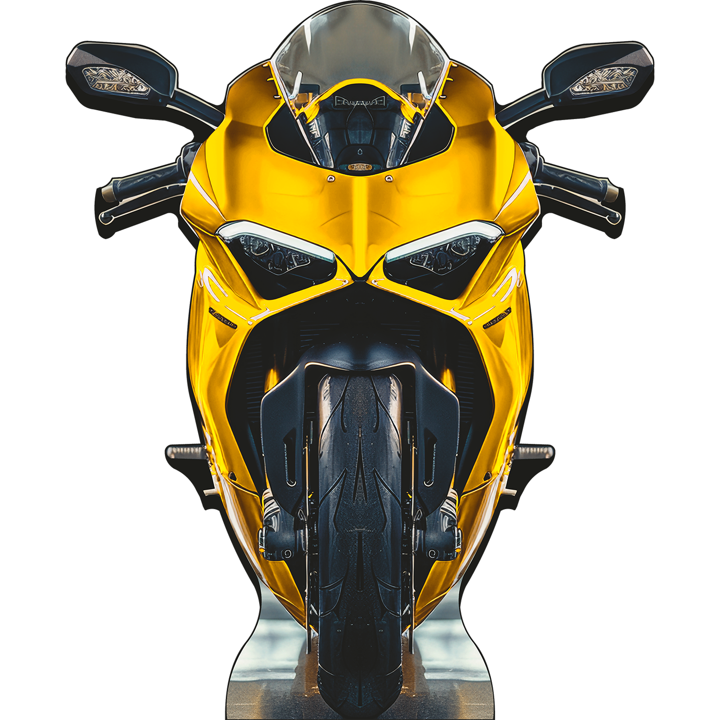 Yellow Sports Bike Motorcycle Stand In Cardboard Cutout