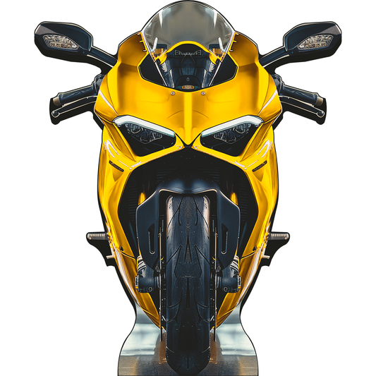 Yellow Sports Bike Motorcycle Stand In Cardboard Cutout