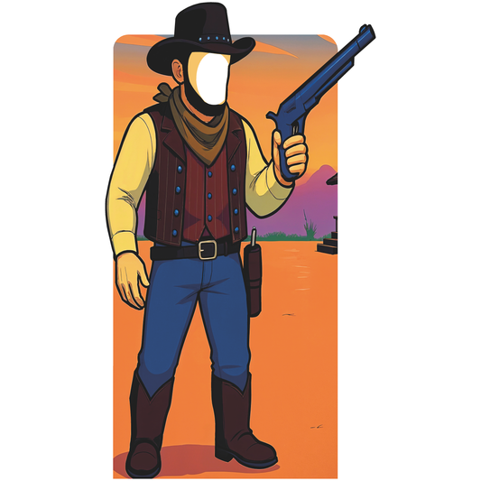 Cartoon Cowboy Six Shooter Pistol Gun Stand In Cardboard Cutout