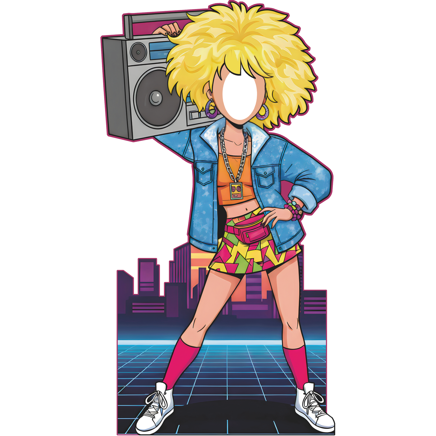 Rad 80s Retro Rocker Boombox Girl Stand In Cardboard Cutout