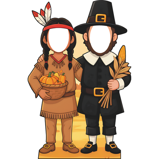 Thanksgiving Native Pilgrim Plymouth Harvest Group Couple Stand In Cardboard Cutout