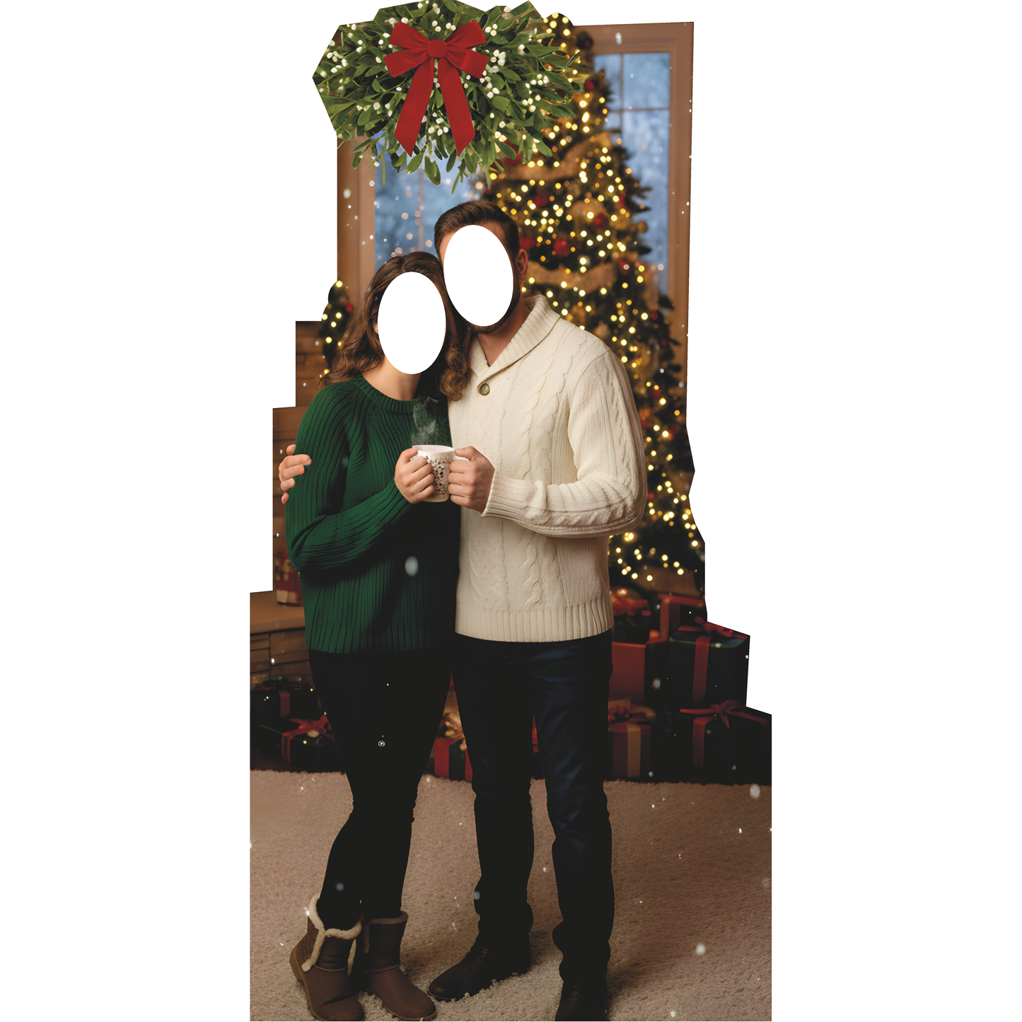 Christmas Holiday Mistletoe Couple Stand In Cardboard Cutout