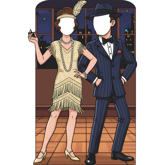 Roaring 20s Cartoon Harlem Gangster Couple Stand In Cardboard Cutout