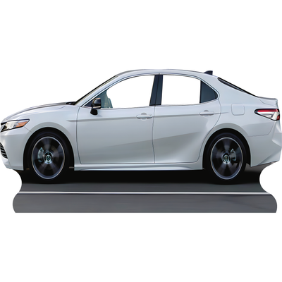 Modern White Sedan Car Stand In Cardboard Cutout