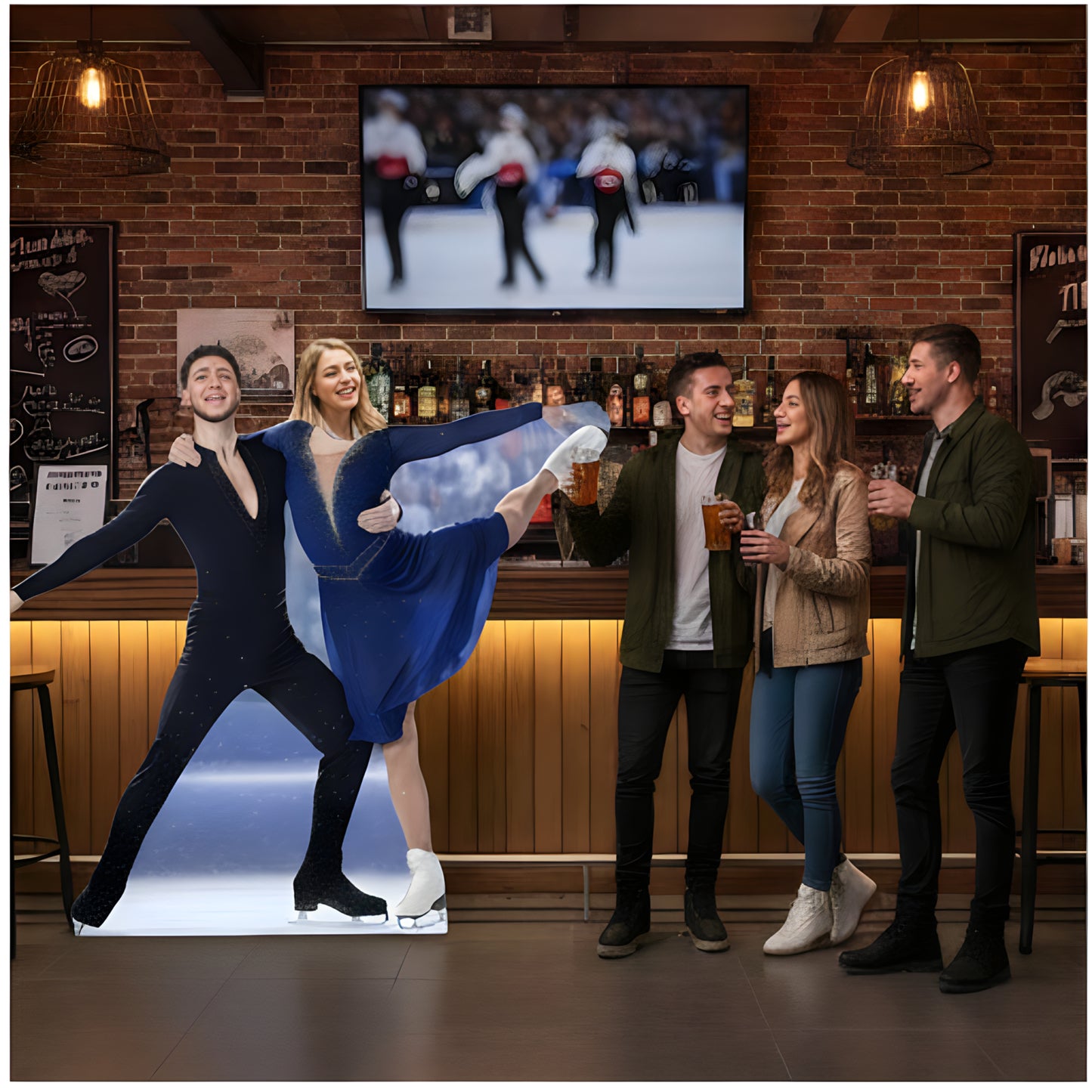 Ice Dancing Couple Contestants Stand In Cardboard Cutout