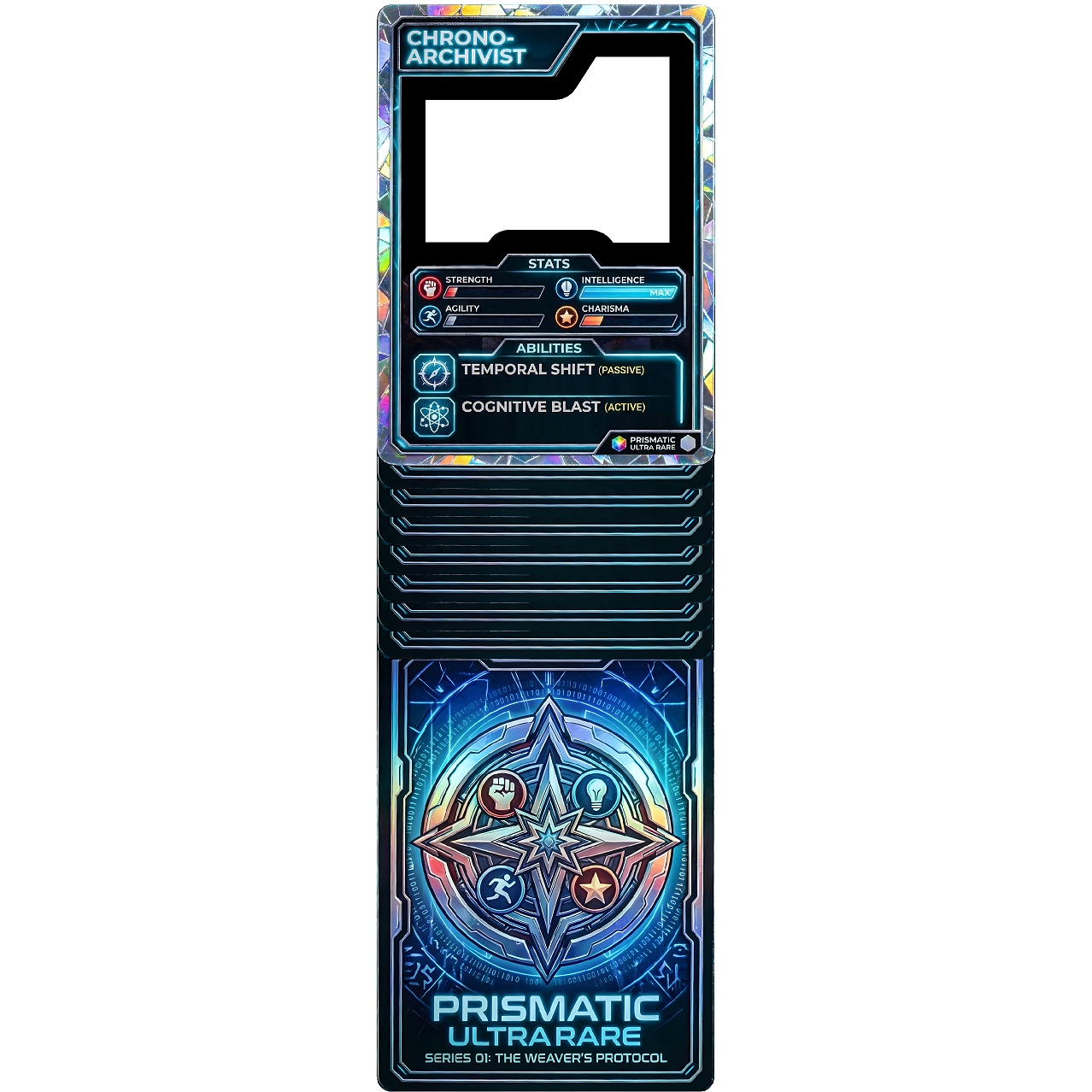 Intelligence Maxed RPG Trading Card Stats Collectible Holographic Stand In Cardboard Cutout