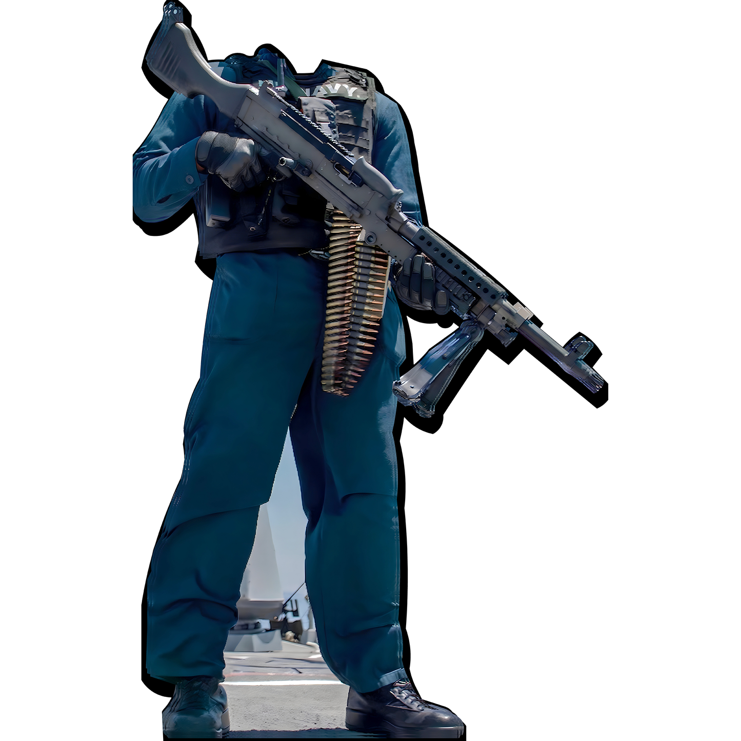 SAW Machine Gun Armed Navy Seal Soldier Stand In Cardboard Cutout