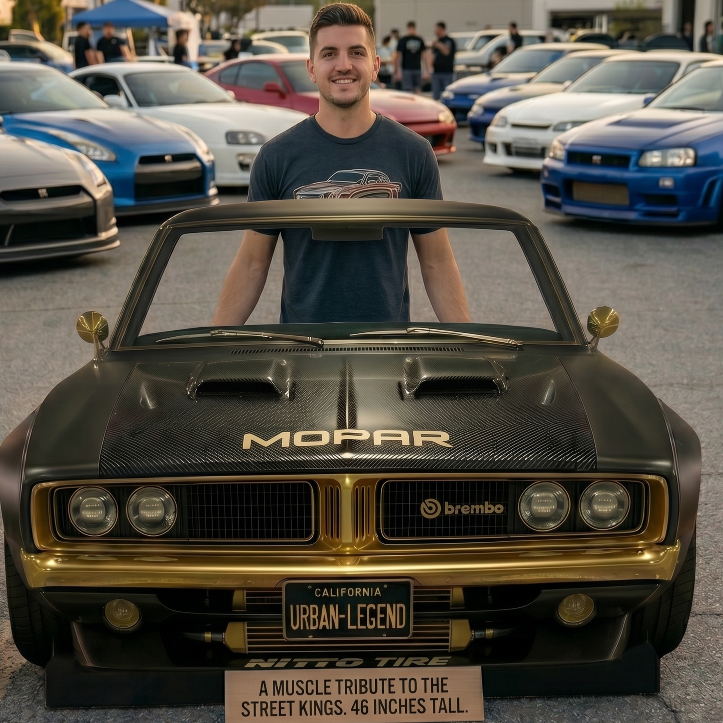 American Muscle Tuner Neon Charge Street Car Cardboard Cutout