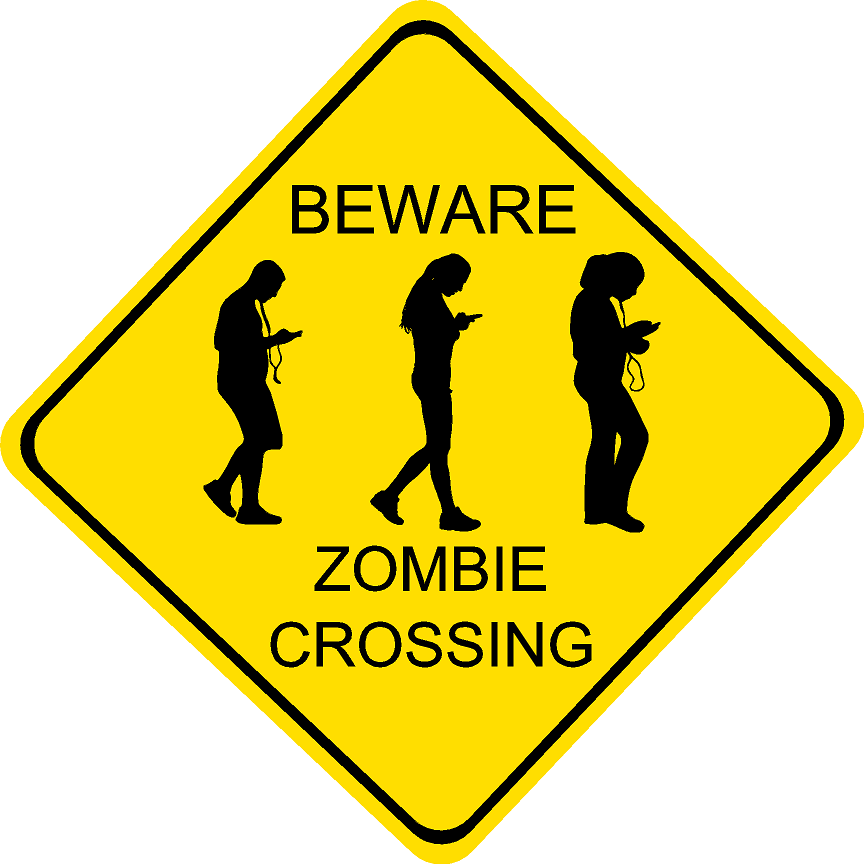 Beware Zombies Teenagers Phones Crossing diamond