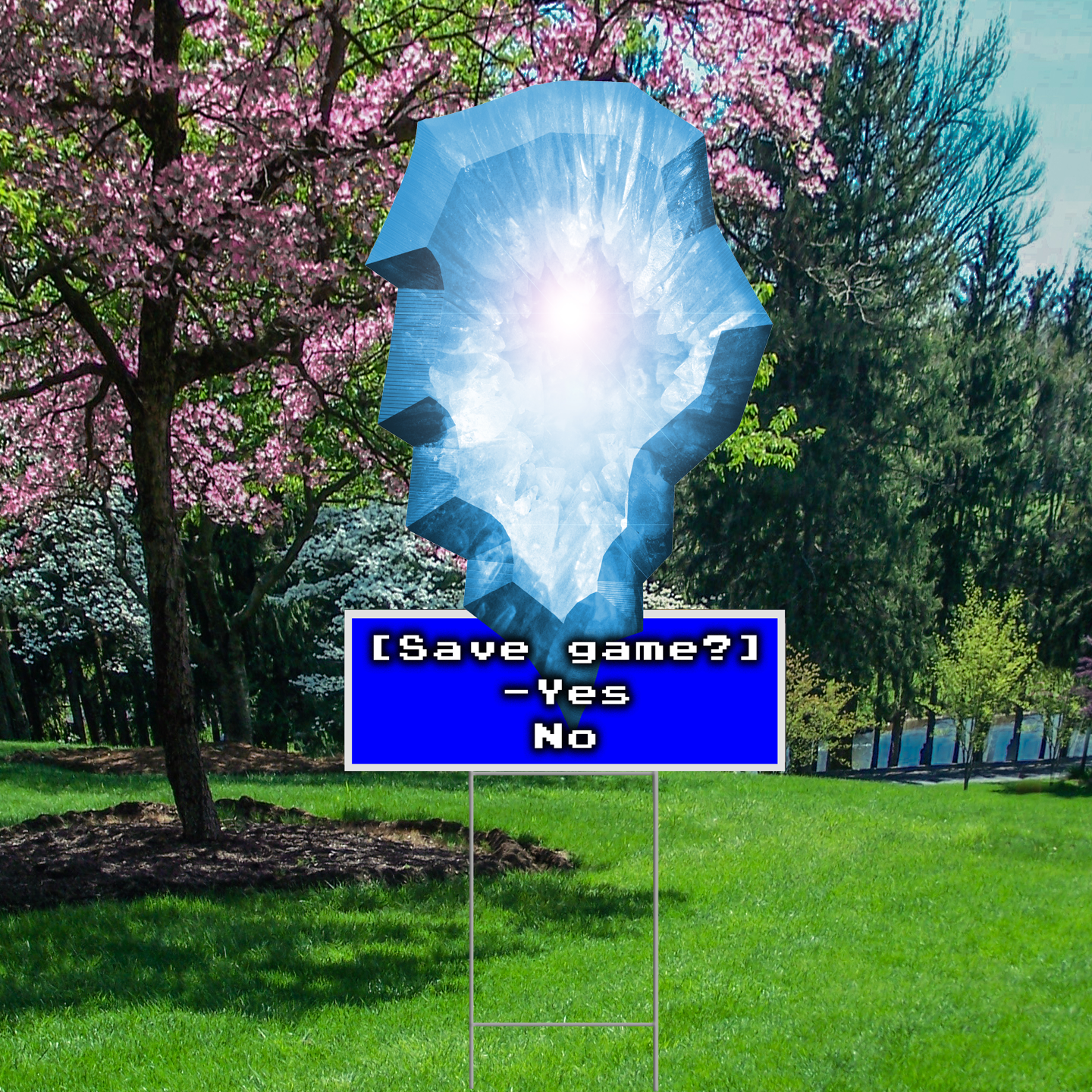 Video Game RPG Save Crystal Fantasy Final Chance Before Boss Battle Waterproof Coroplast Plastic Yard Sign Lawn Sign