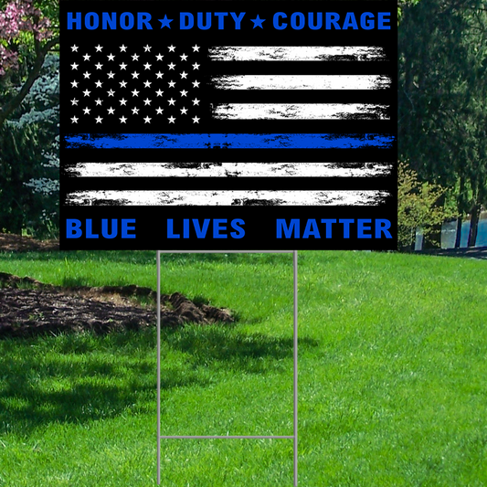 American Flag Thin Blue Line Coroplast Plastic Yard Sign Lawn Sign