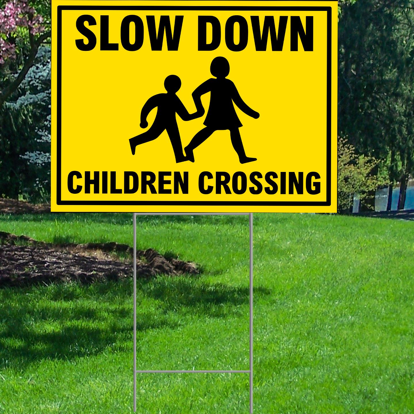 Slow Down Children Crossing Plastic Yard Sign Lawn Sign