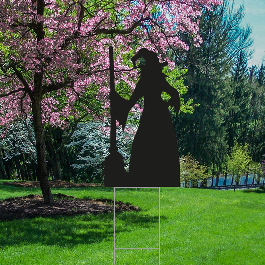 Halloween Wicked Witch With Broom In The West Silhouette Waterproof Coroplast Plastic Yard Sign Lawn Sign