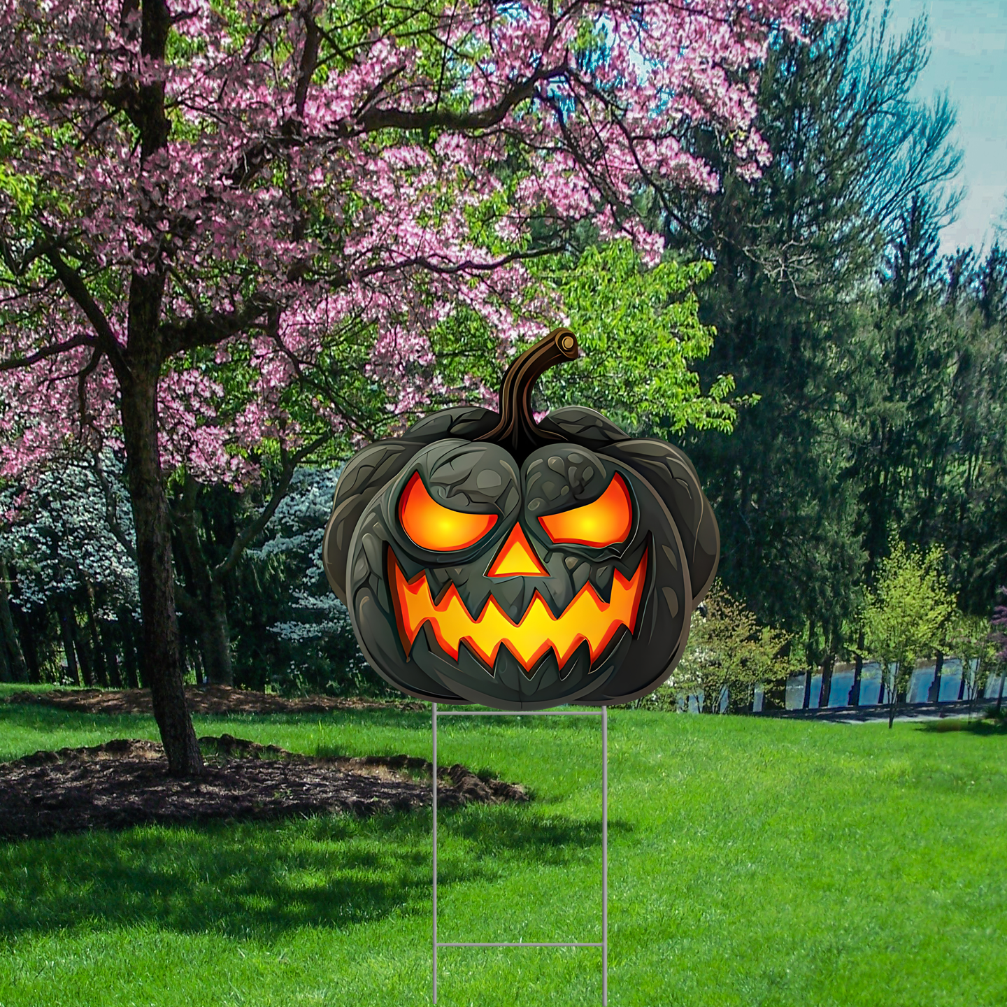 Halloween Brimstone Gray Evil Pumpkin Jack o Lantern Waterproof Coroplast Plastic Yard Sign Lawn Sign