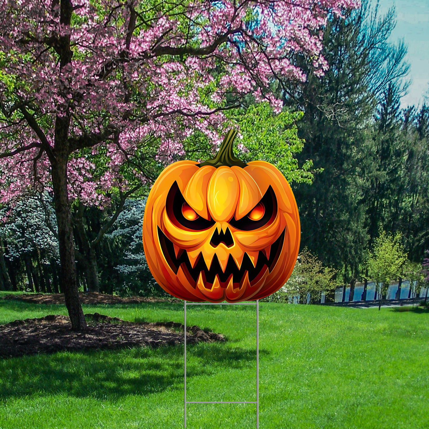 Menacing Cackle Pumpkin Jack o Lantern - Yard Sign
