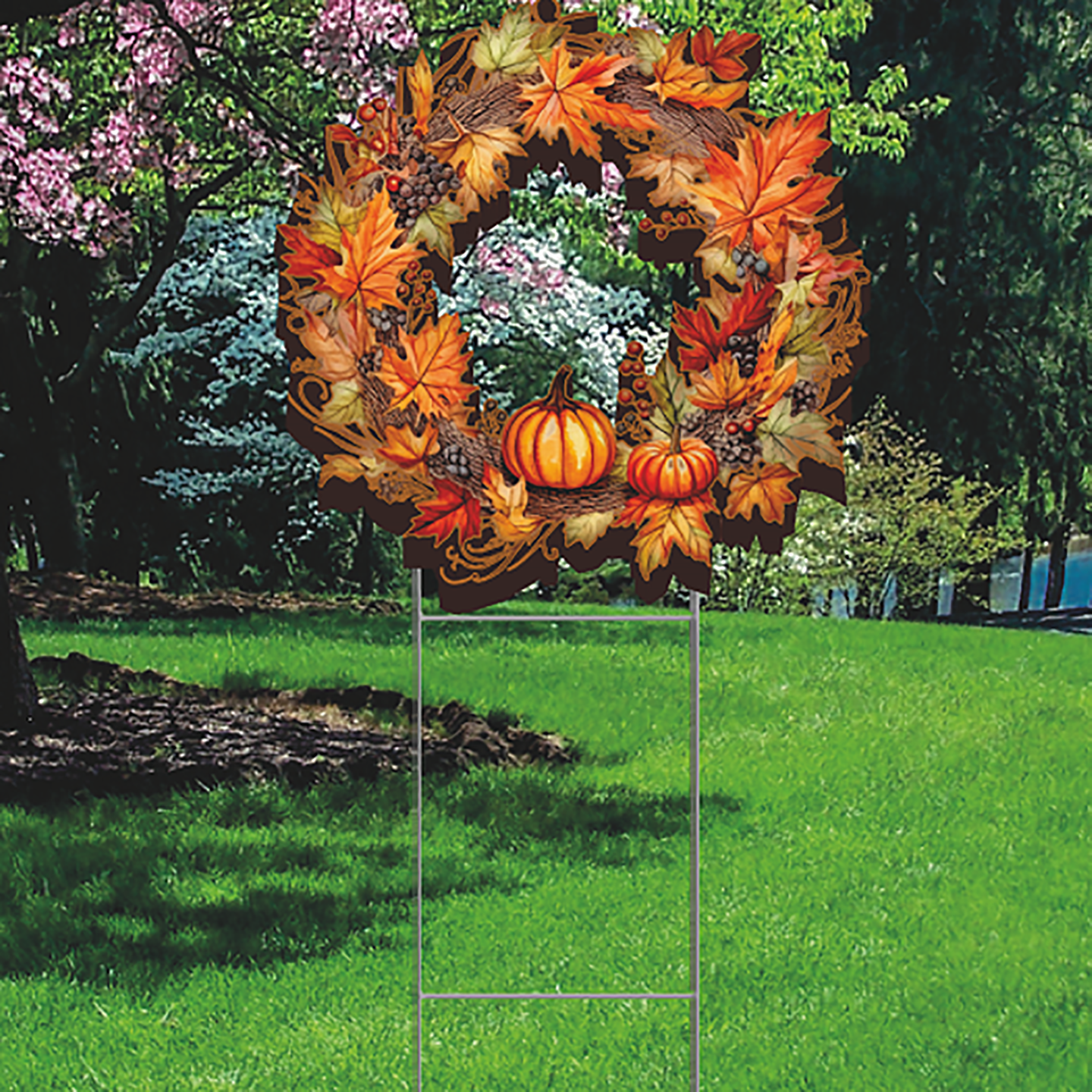 Thanksgiving Wreath with Pumpkins Yard Decoration Cutout