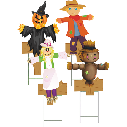 Scarecrow 4 pack Waterproof Plastic Yard Sign Cutouts