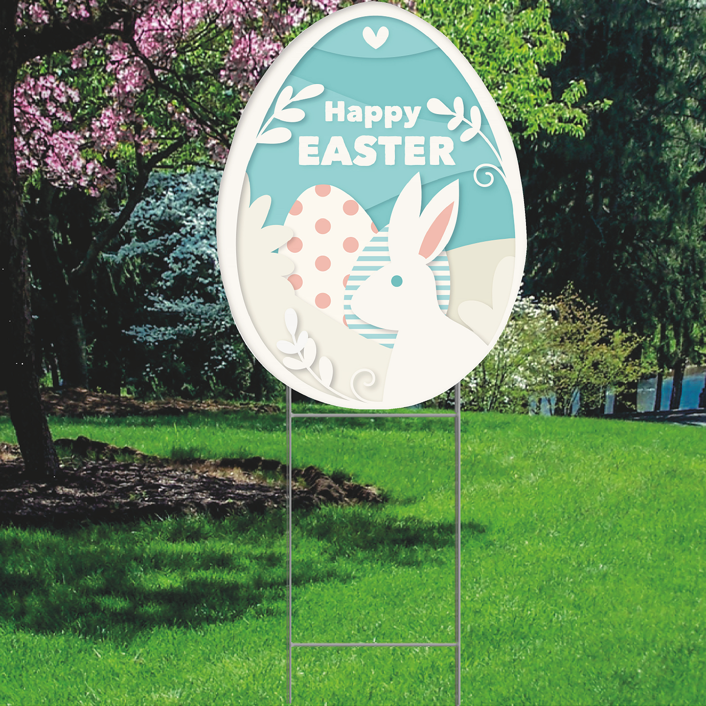 Easter Egg Rabbit Bunny Sign Plastic Outdoor Yard Sign Decoration Cutout