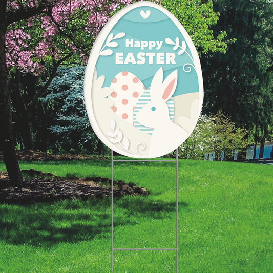 Easter Egg Rabbit Bunny Sign Plastic Outdoor Yard Sign Decoration Cutout