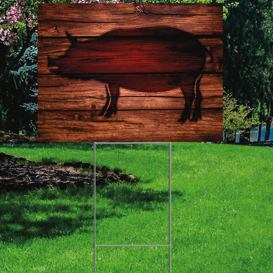 Pig Hog Pork Rustic Wood BBQ Plastic Outdoor Yard Sign Decoration Cutout
