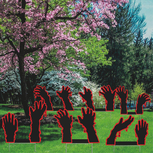 Halloween Scary Zombie Monster Hands Rise Raise Grave Waterproof Plastic Yard Sign Lawn Sign