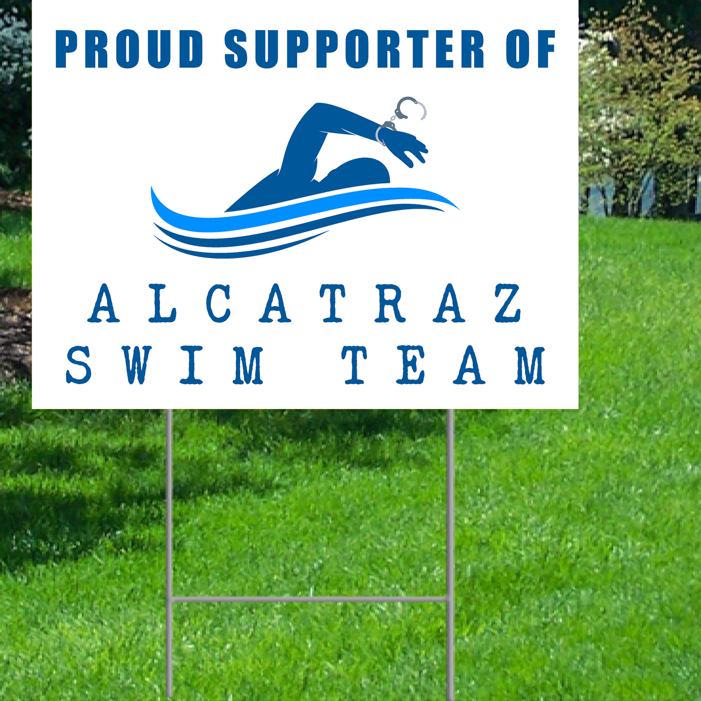 Alcatraz Swim Team Waterproof Plastic Yard Sign